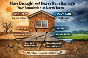 diagram showing the effects of heavy rain and drought on home foundations